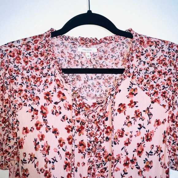 Maurices Tunic Babydoll Top Pink Ditsy Floral Print Lace-up Front Medium Women’s - Picture 3 of 12